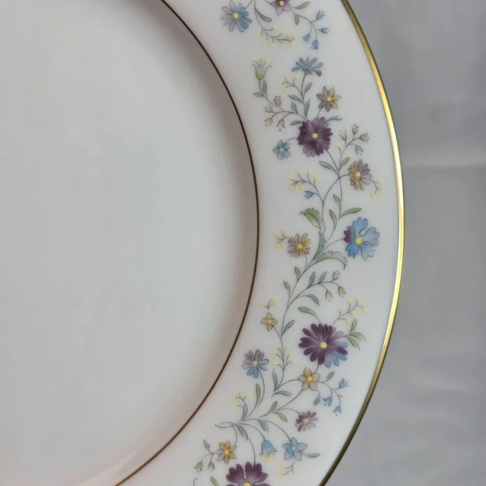 FOUR Noritake Longwood #2485 Salad Plates Purple, Blue & Yellow Flowers